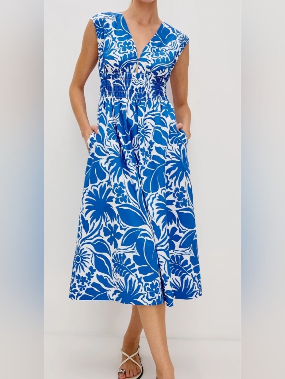 Rails Roxanne Smocked Cap Sleeve Midi Dress